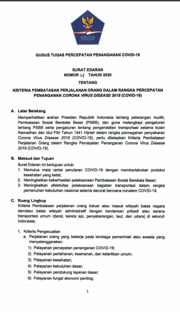 Ketua Gustu Penanganan Covid19 RI, Tegaskan Larangan Mudik Dengan